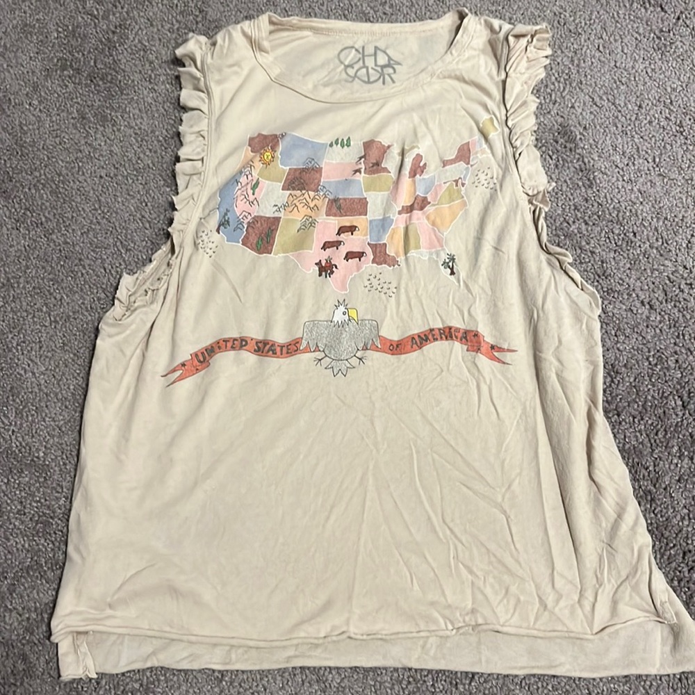 Chaser USA beige ruffle detail top
